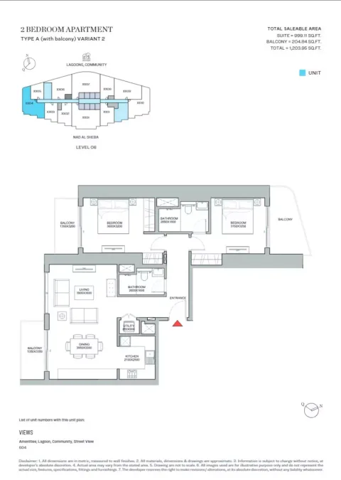 Floor plan, 2 Beds, 1,203 sq ft