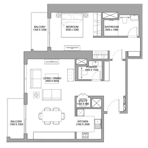 Floor plan, 1 Bed, 1,002 sq ft
