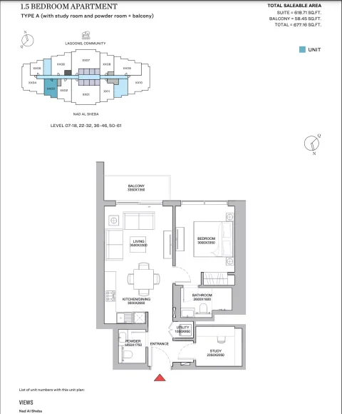 Floor plan, 1 Bed, 677 sq ft