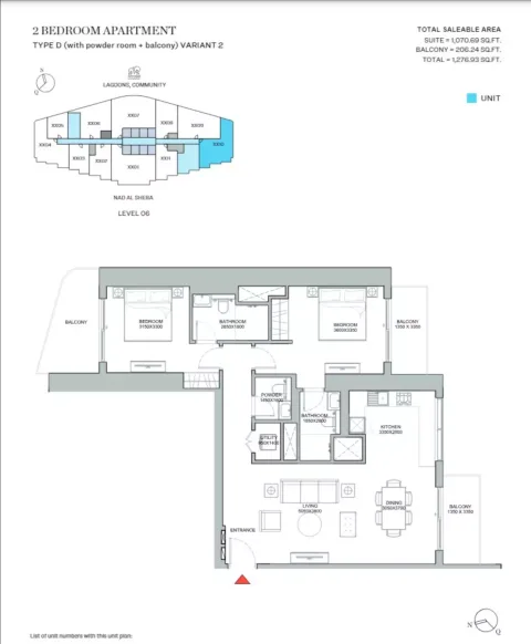 Floor plan, 2 Beds, 1,276 sq ft