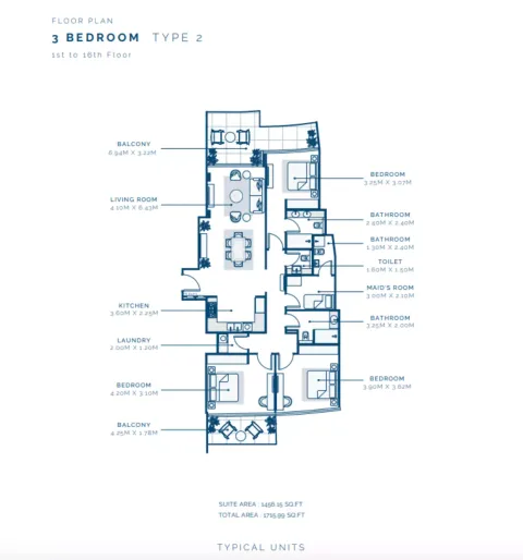 Floor plan, 3 Beds, 1,715 sq ft