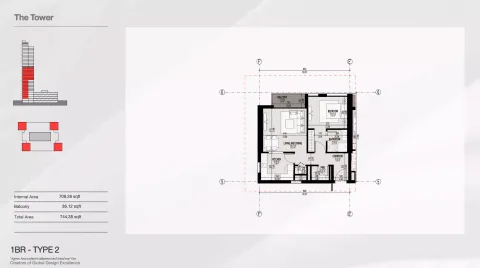 Floor plan, 1 Bed, 744 sq ft