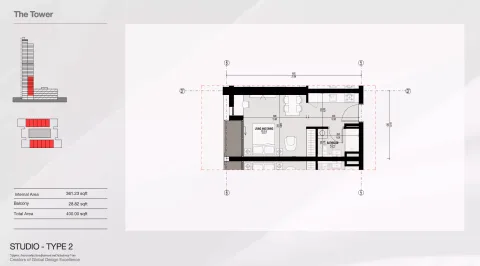 Floor plan, Studio, 400 sq ft