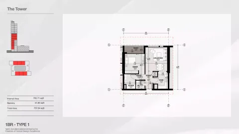 Floor plan, 1 Bed, 757 sq ft