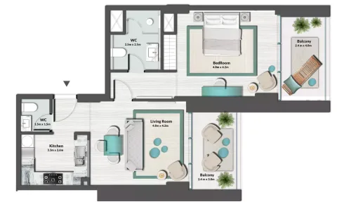 Floor plan, 1 Bed, 840 sq ft