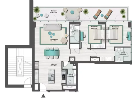 Floor plan, 2 Beds, 1,881 sq ft