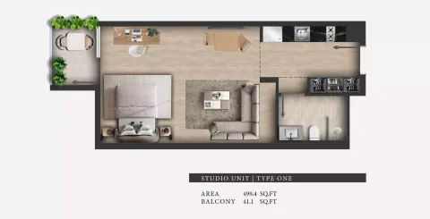 Floor plan, Studio, 499 sq ft