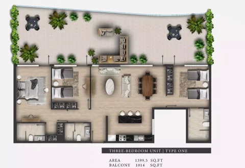 Floor plan, 3 Beds, 1,399 sq ft