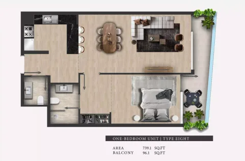 Floor plan, 1 Bed, 739 sq ft