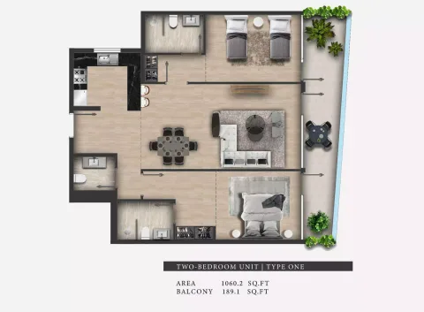 Floor plan, 2 Beds, 1,060 sq ft