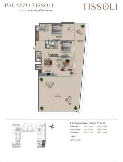 Floor plan, 2 Beds, 2,232 sq ft