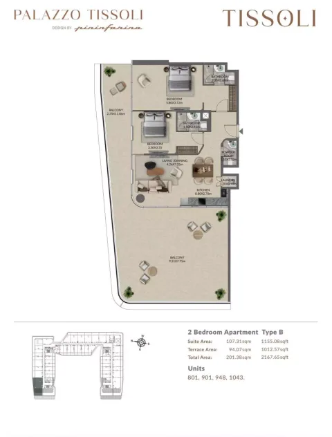 Floor plan, 2 Beds, 2,167 sq ft