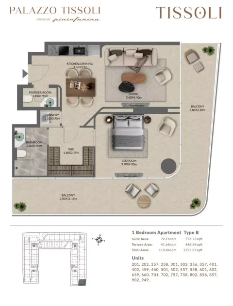 Floor plan, 1 Bed, 1,225 sq ft