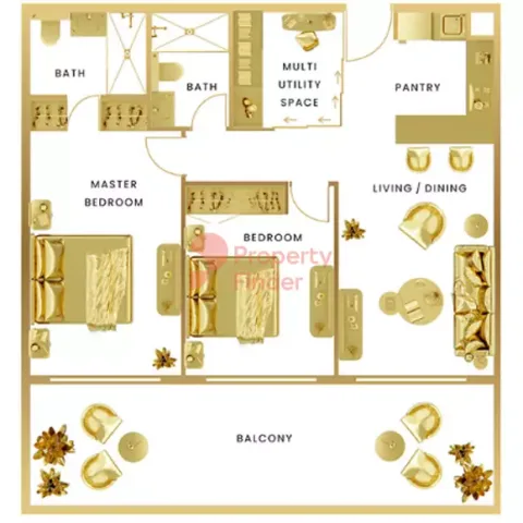 Floor plan, 2 Beds, 1,430 sq ft