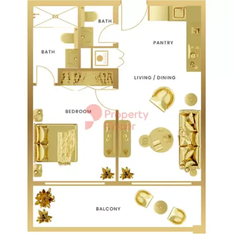 Floor plan, 1 Bed, 727 sq ft