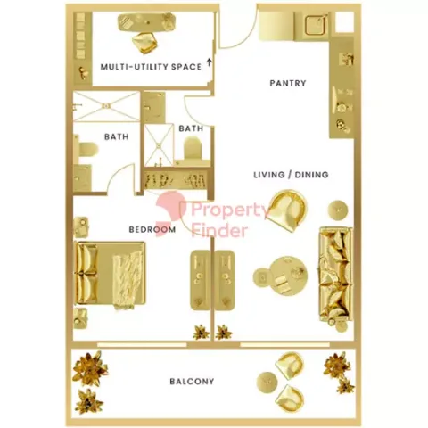Floor plan, 1 Bed, 830 sq ft