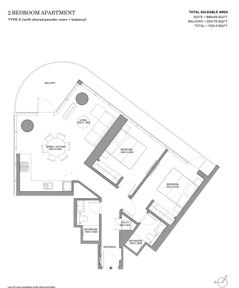 Floor plan, 2 Beds, 1,124 sq ft