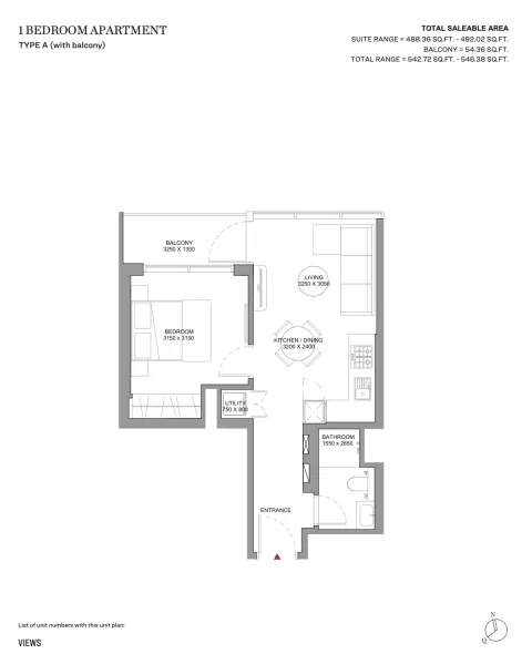 Floor plan, 1 Bed, 546 sq ft