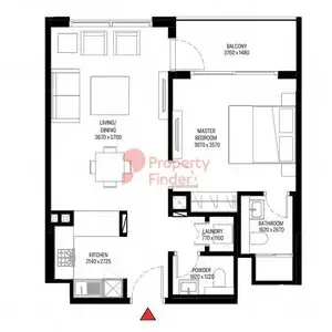 Floor plan, 1 Bed, 734 sq ft