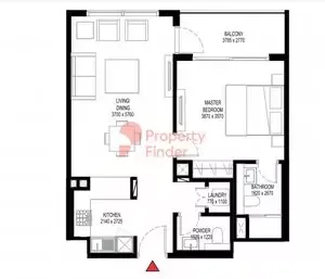 Floor plan, 1 Bed, 729 sq ft