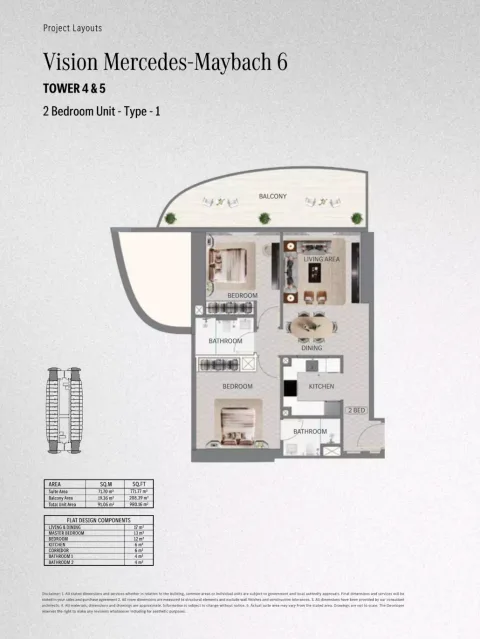 Floor plan, 2 Beds, 980 sq ft
