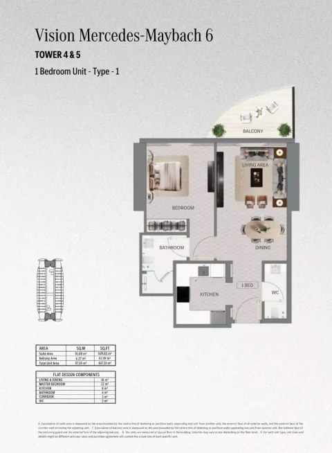 Floor plan, 1 Bed, 617 sq ft