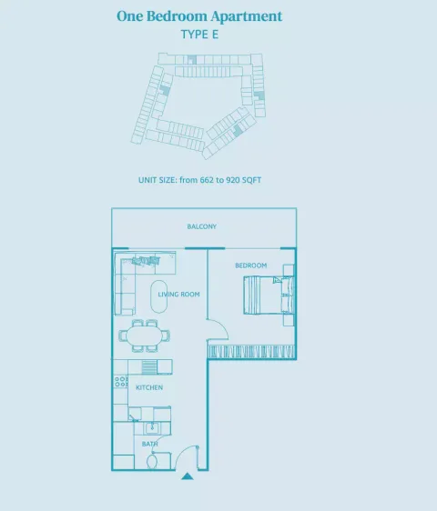 Floor plan, 1 Bed, 920 sq ft