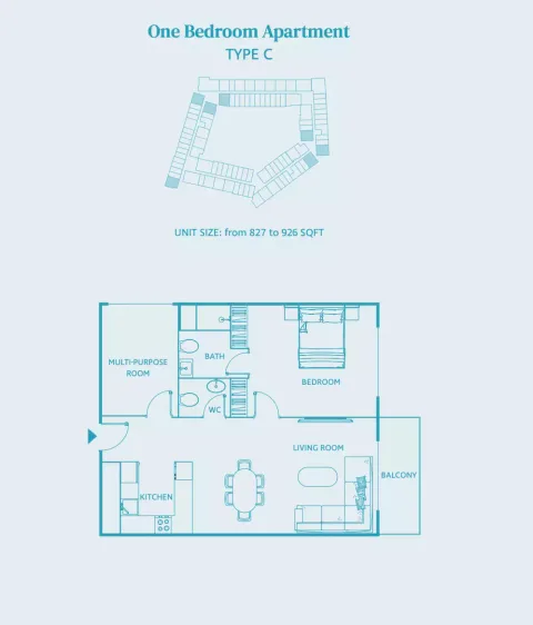 Floor plan, 1 Bed, 926 sq ft