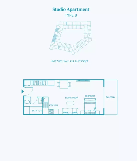 Floor plan, Studio, 713 sq ft