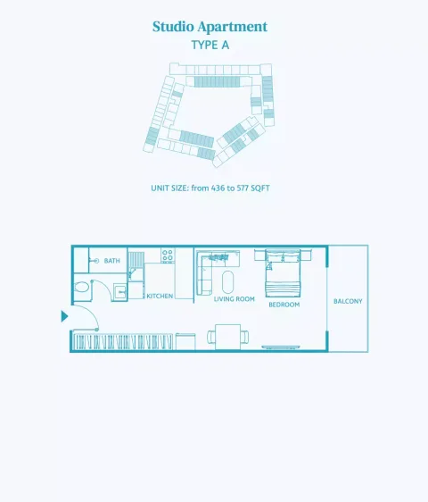 Floor plan, Studio, 577 sq ft