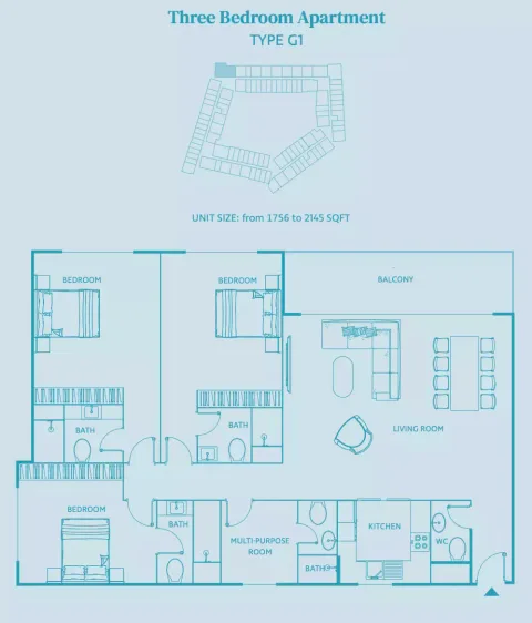 Floor plan, 3 Beds, 2,145 sq ft
