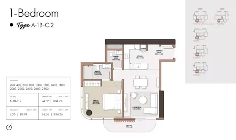 Floor plan, 1 Bed, 894 sq ft