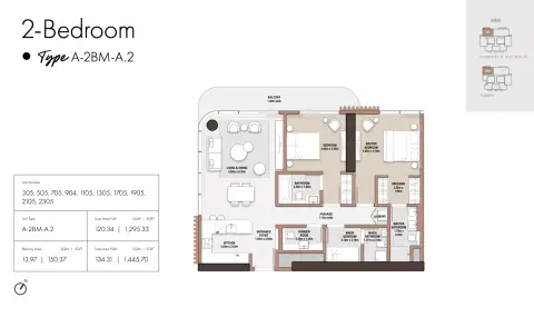 Floor plan, 2 Beds, 1,445 sq ft