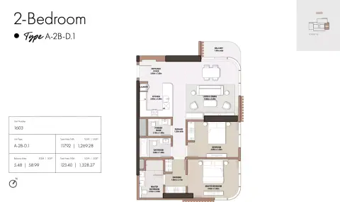 Floor plan, 2 Beds, 1,328 sq ft