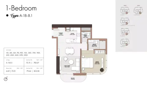 Floor plan, 1 Bed, 855 sq ft