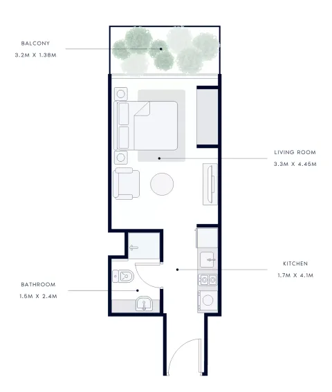 Floor plan, Studio, 340 sq ft
