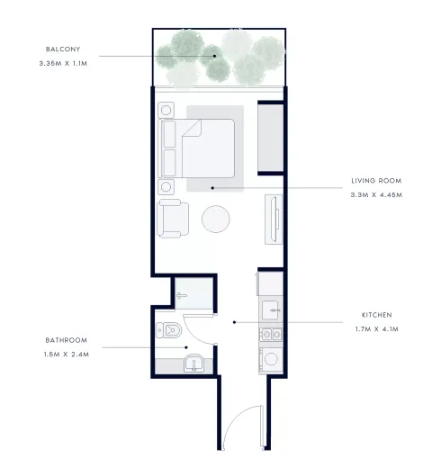 Floor plan, Studio, 330 sq ft
