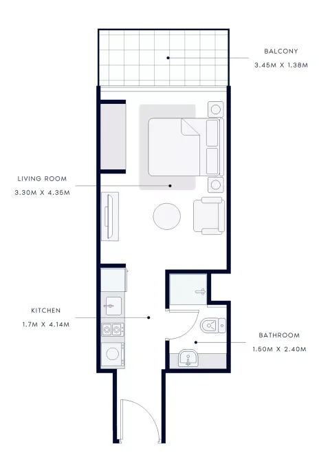 Floor plan, Studio, 341 sq ft
