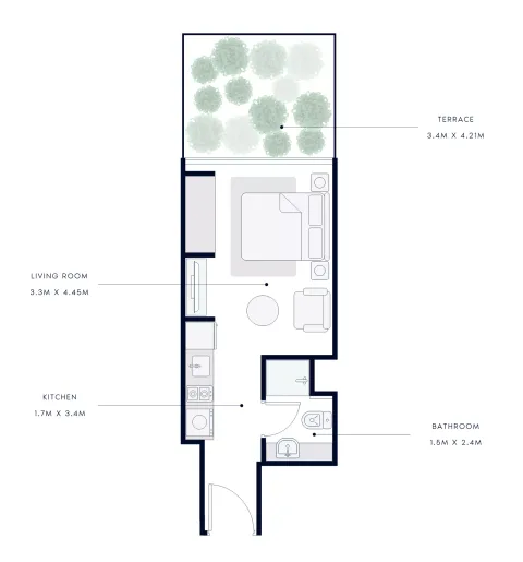 Floor plan, Studio, 437 sq ft