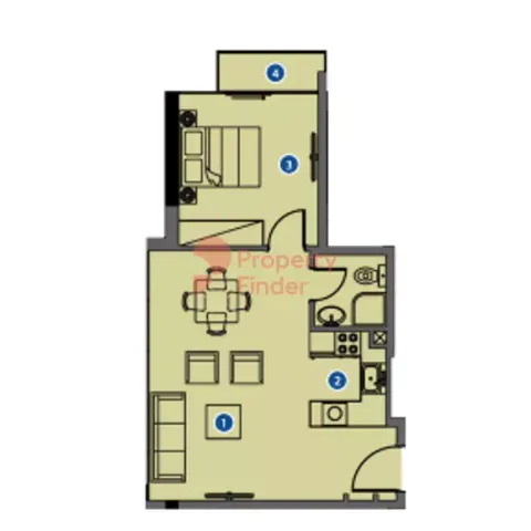 Floor plan, 1 Bed, 616 sq ft
