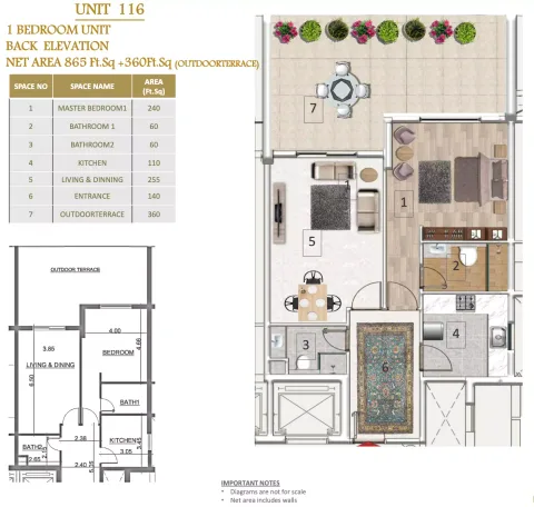 Floor plan, 1 Bed, 1,225 sq ft