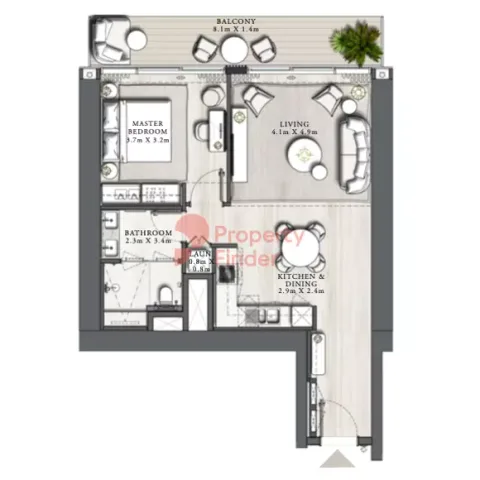 Floor plan, 1 Bed, 908 sq ft