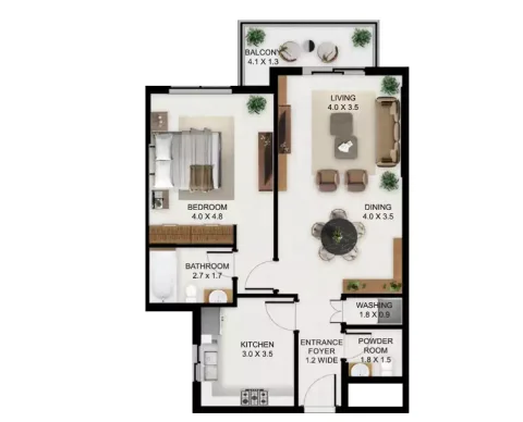 Floor plan, 1 Bed, 721 sq ft