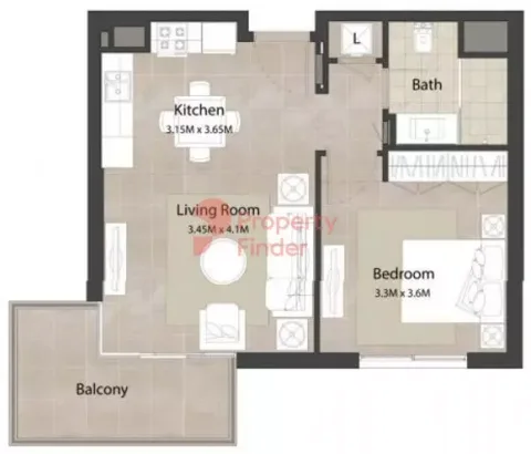 Floor plan, 1 Bed, 649 sq ft
