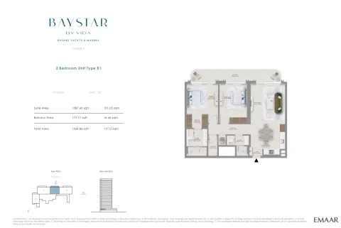Floor plan, 2 Beds, 1,264 sq ft