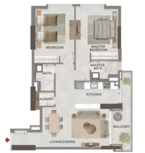 Floor plan, 2 Beds, 1,169 sq ft