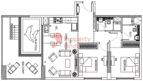 Floor plan, 2 Beds, 1,122 sq ft