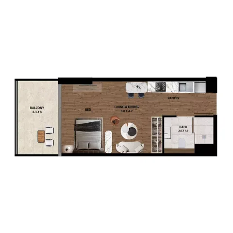 Floor plan, Studio, 450 sq ft