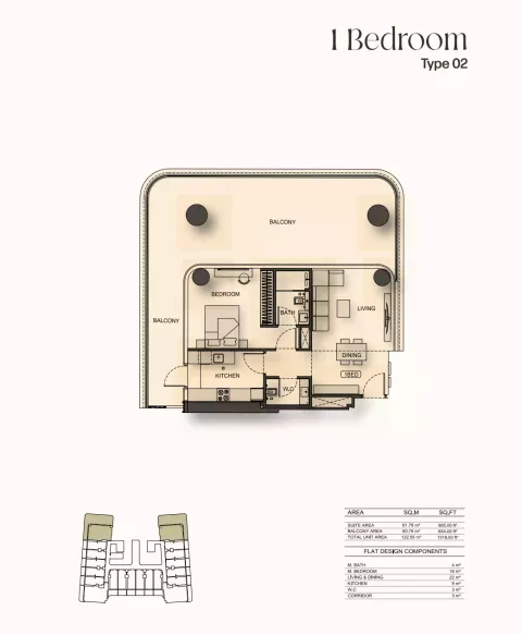 Floor plan, 1 Bed, 1,319 sq ft