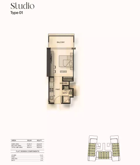 Floor plan, Studio, 390 sq ft
